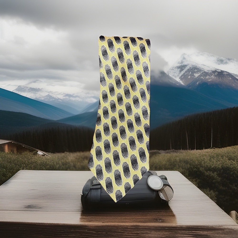 Giorgio Redaelli Tie Mens One Size Yellow Navy Silk Geometric Made in Italy